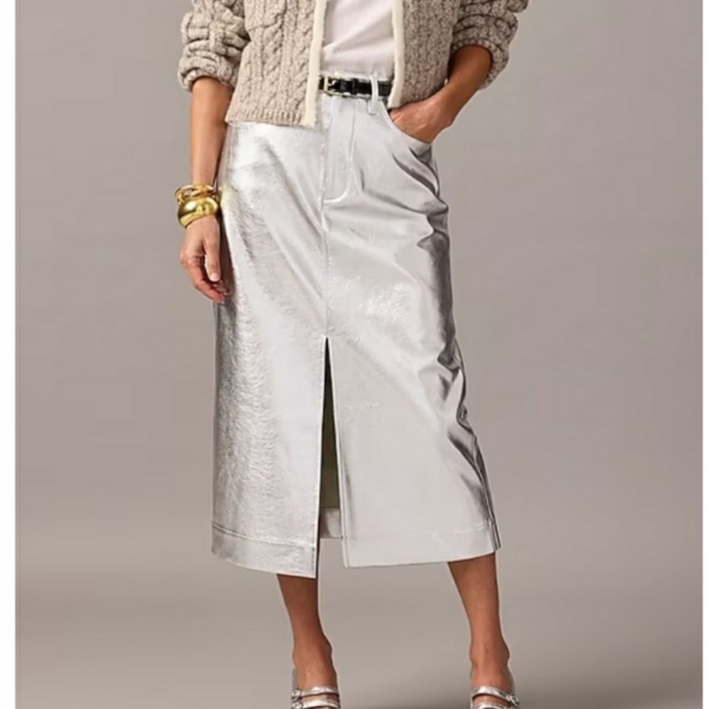 J. Crew Midi Metallic Faux Leather Skirt NWT